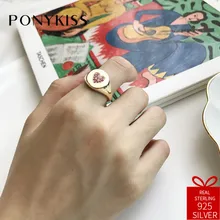 PONYKISS трендовый Серебро 925 пробы Золотой геометрический Циркон Сердце изменяемый Размер просвета кольцо женские вечерние элегантные ювелирные изделия подарок