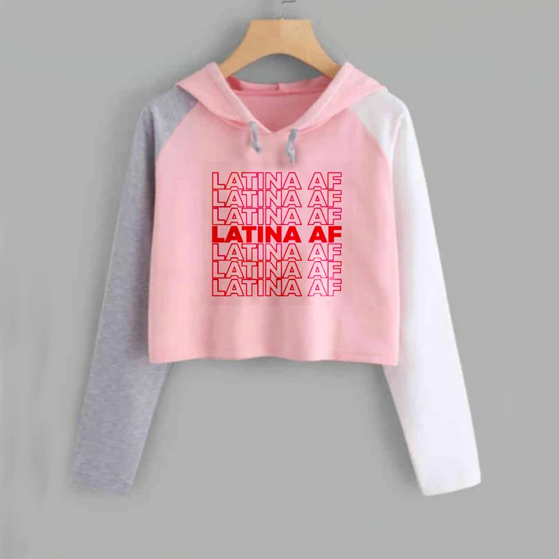 

Latina AF Hoodie Women Long Sleeve Pullover Letter Printed Latina Af Clothing Harajuku Vintage Top Crop Clothes Womens Clothing
