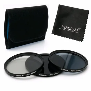 

RISE(UK) 62MM Neutral Density Filter Lens Set Kit ND2 ND4 ND8 ND 2 4 8+ bag+Cleaning Cloth For Camera