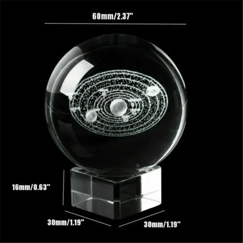 6 см лазерная гравировка солнечной системы мяч 3D миниатюрная модель планет Сфера стекло хрустальный шар+ база