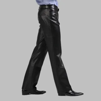 

men's winter fashionable casual thickening thermal PU pants cold water washed leather trousers / 27-37