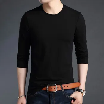 

2019 Spring and Autumn Men's Fashion Solid Color Long Sleeve T-Shirt Men's Youth Men's Turtleneck T-Shirt