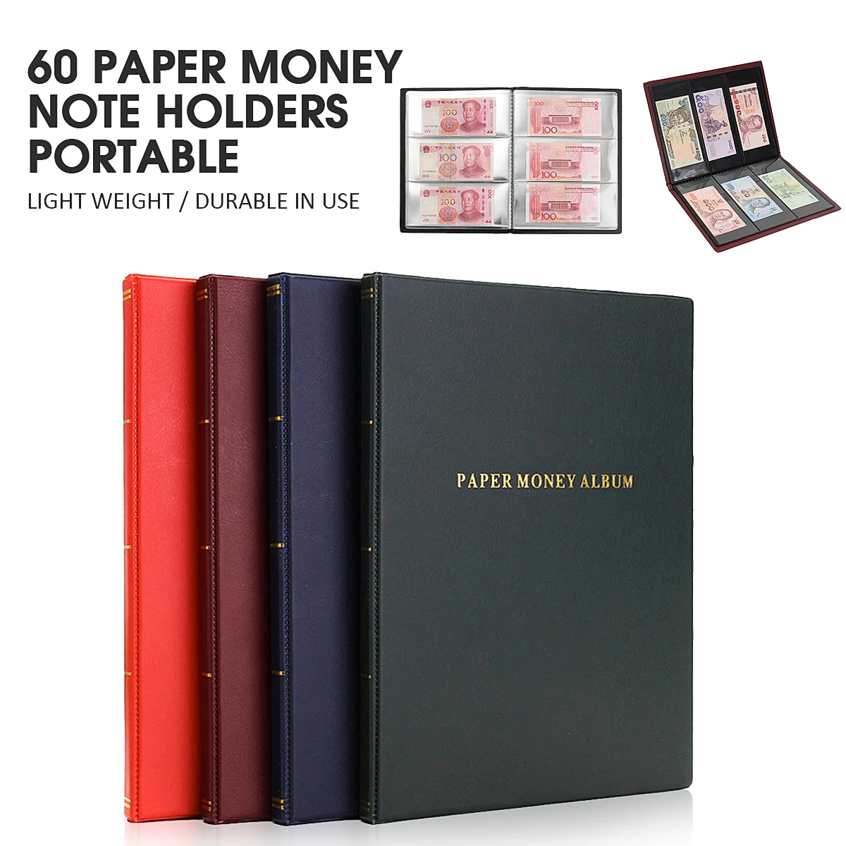 60 Paper Money Note Holders Collection Collecting Storage Pockets Album