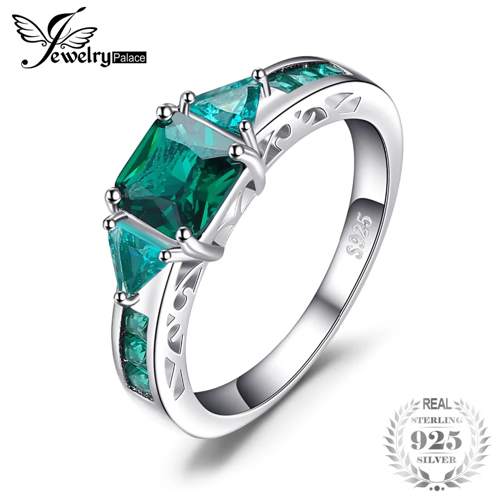 

JewelryPalace Caved 1.3ct Nano Russian Simulated Emeralds Statement Ring 925 Sterling Silvern Friendship Love Jewelry gift