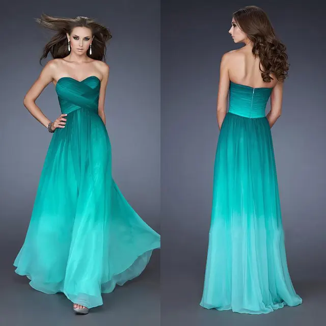 New Design Ombre Dark Green Chiffon Prom Dresses 2016 Strapless A New Design Ombre Dark Green Chiffon Prom Dresses 2016 Strapless A Line Sweetheart Long Bridesmaid