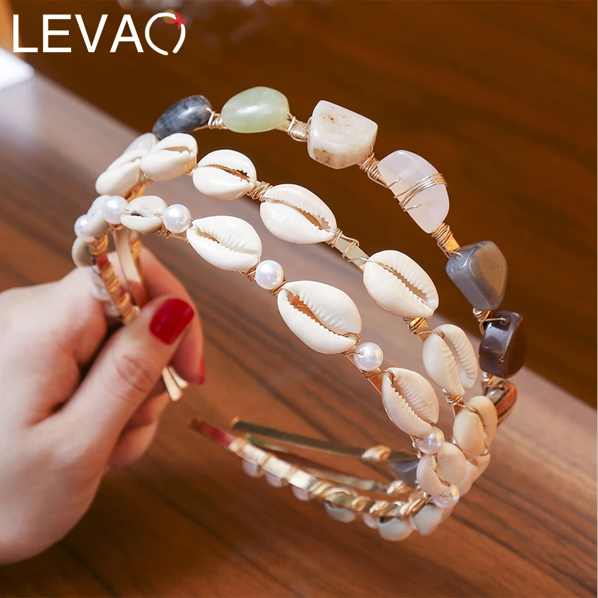 

Levao Fashion Shell Headbands Bohemian Hairbands for Women Hair Jewelry Bride Wedding Natural Stone Hair Hoop Party Accessories