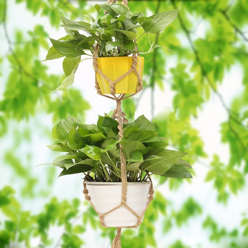 125cm Macrame Plant Hanger Basket Flowerpot Plant Holder Macrame Hanging Vintage Knotted Lifting Rope Garden Home Decoration