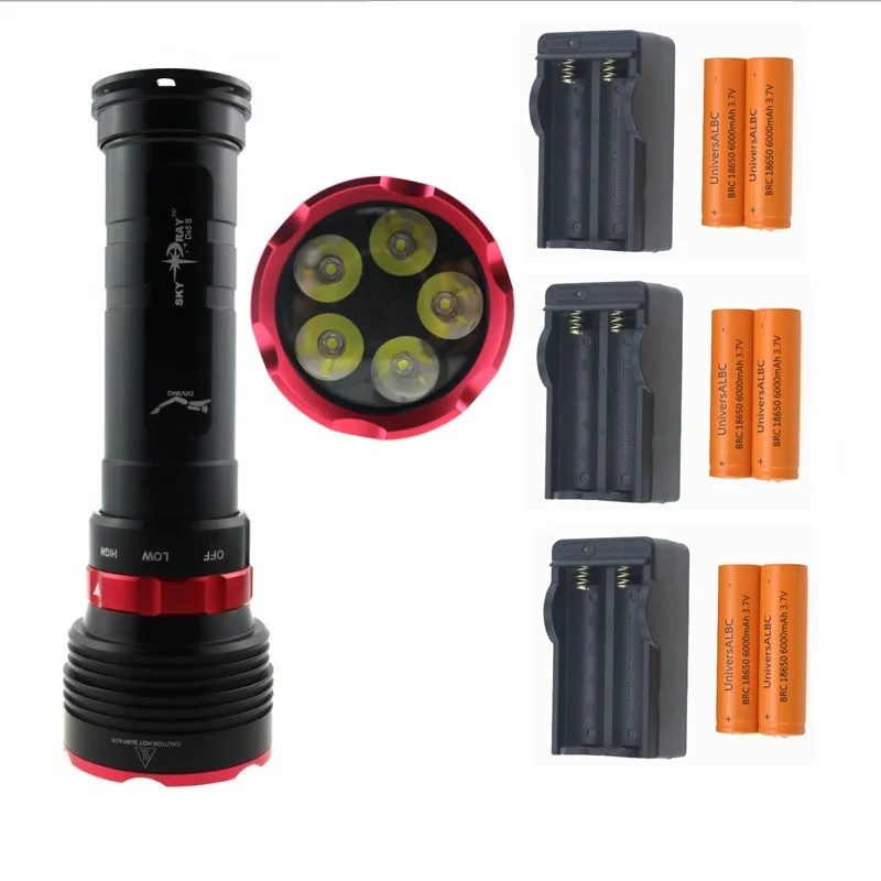 8000 Lumen 200M Underwater Video Diving Flashlight 5 x CREE XM-L2 LED Scuba Diver Torch Light +6x 18650 battery+3x Charger 8000 Lumen 200M Underwater Video Diving Flashlight 5 x CREE XM-L2 LED Scuba Diver Torch Light +6x 18650 battery+3x Charger