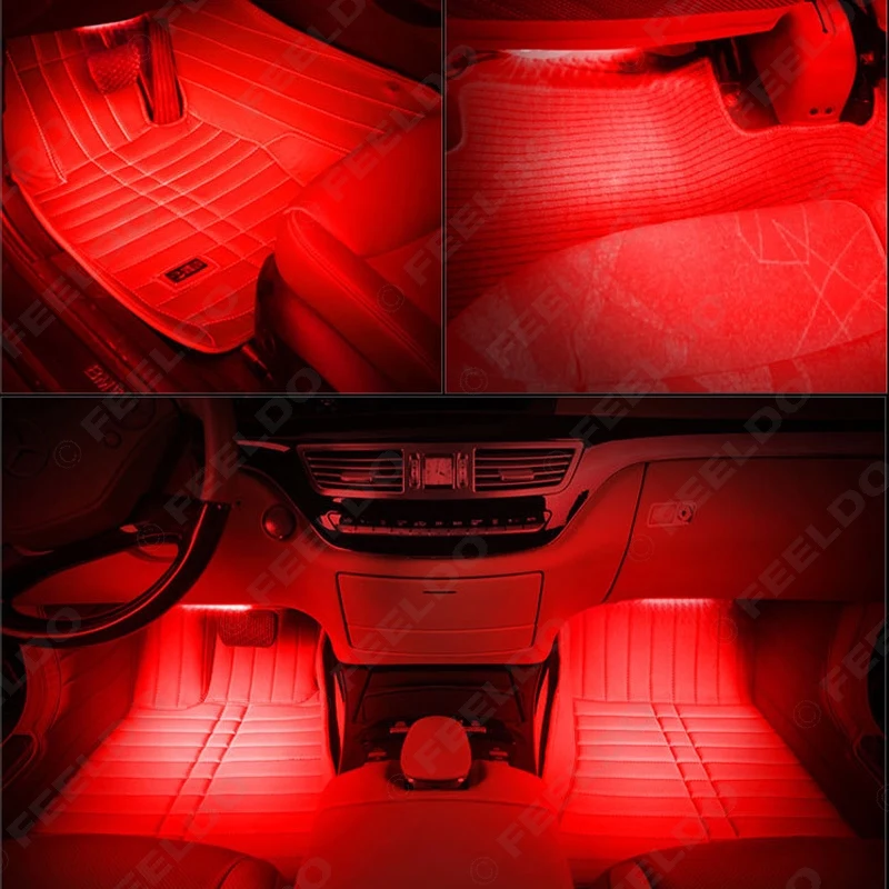 FEELDO 4 шт./компл. Bluetooth Автомобильный умное устройство управления декоративный светодиодный неоновый свет RGB салона автомобиля свет для ног