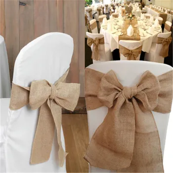 

5pcs/pack Wedding Party Decoration Hotel Party Supplies New Fashion Wedding Chair Cover Sash Hemp Bow Tie Ribbon Decoration
