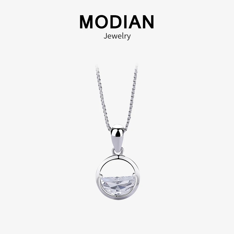 

MODIAN New Design Fashion Clear Spring Pendant Necklaces for Women 925 Sterling Silver Crystal Chain Necklace Gifts for Girl