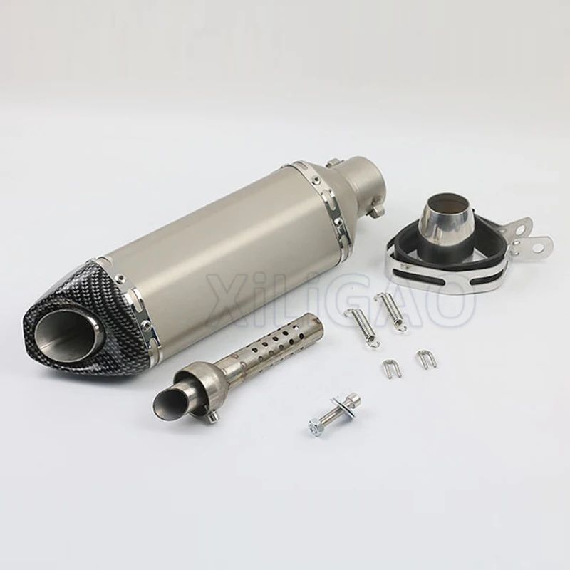 Universal 51mm entrada Escape de la motocicleta Scooter Muffle GY6 para HONDA YAMAHA R1 R3 R6 FZ6 Z1000 GSXR600 con etiqueta AK049