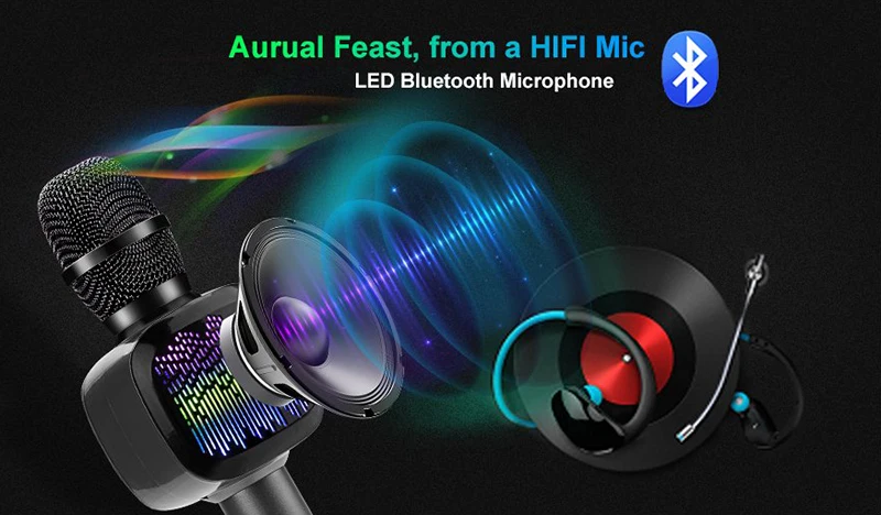 Wireless Bluetooth Karaoke Microphone with LED Lights Dual Sing Portable Handheld Mic Speaker for iPhoneAndroid phone outdoor (12)