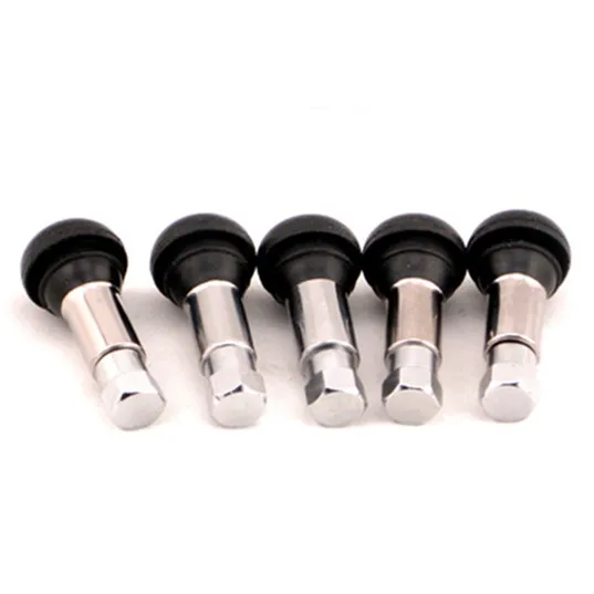 5pcs TR413C Tire Valve Stems tyre snap in Short Black Rubber in chrome