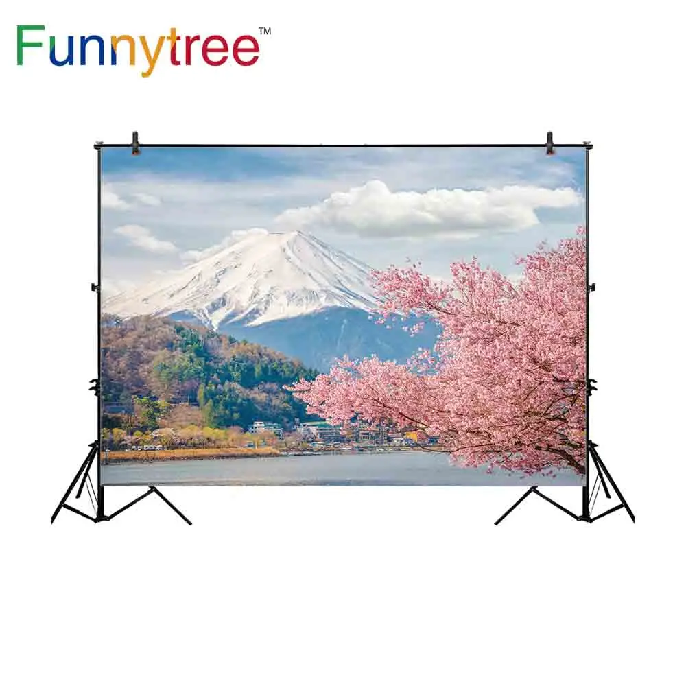 Фотофон Funnytree для фотостудии с креплением Фудзи пейзаж вишня цветы весеннее