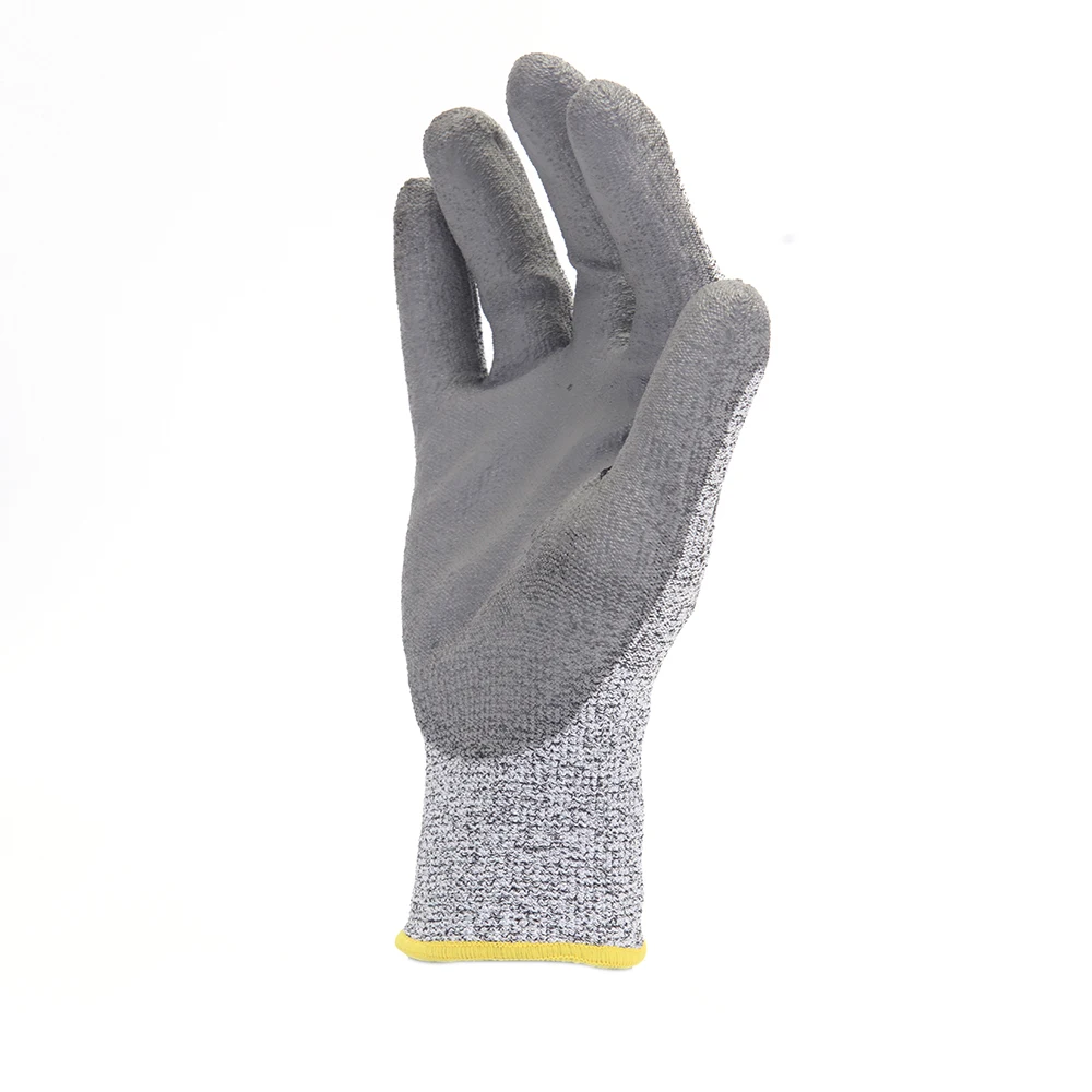 Hanvo рабочие перчатки 13 калибр HPPE + Glassfiber полиуретан с пальмовым покрытием