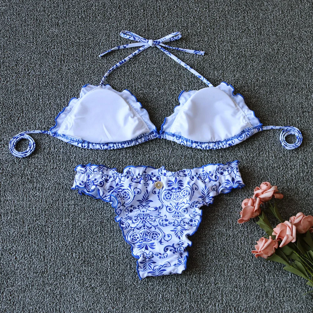 Halter Bikini 2018 Sexy Swimwear Women Swimsuit Print Brazilian Bikini Set Bandage Swinsuit Female Ladies Beach Bathing Suit