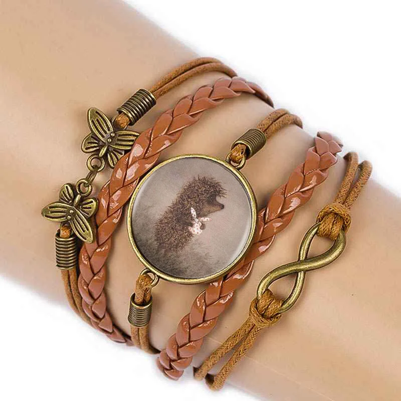 

CAXYBB Vintage style Hedgehog Animals Infinity Love Leather Bracelet jewelry High quality Wrap Rope Bracelets Bangles gift