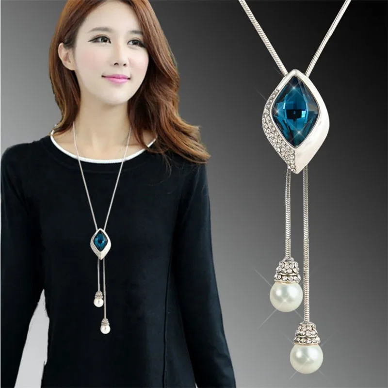 

Classic Crystal Eyes Tassel Long Necklace For Women Bijoux New Fashion Jewelry Necklaces & Pendants Gift Accessories