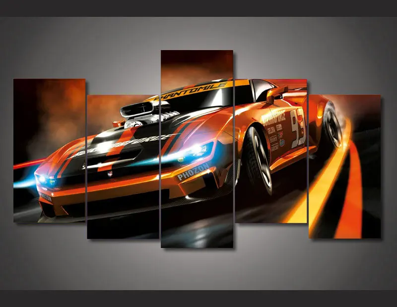 Framed Printed car chase 5 piece Group Painting room decor print poster ...