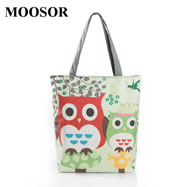 Image 2016 Floral And Owl Printed Canvas Tote Female Casual Beach Bags Large Capacity Women Shopping Bag Daily Use Canvas Handbags H45