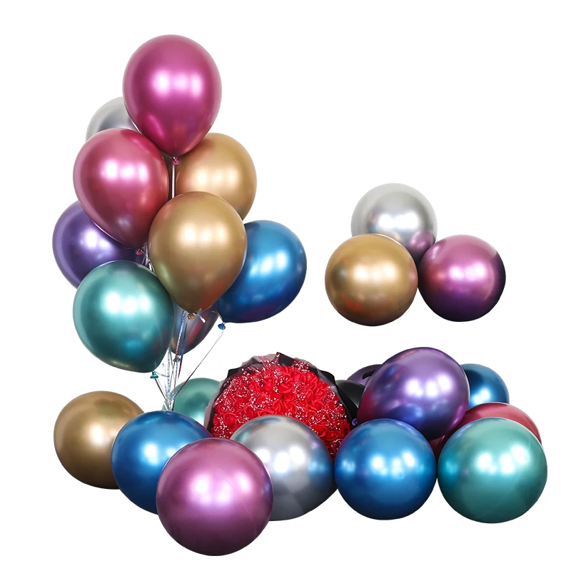 

7pcs/lot Metallic Gold Silver Blue Rose Green Balloon Wedding Happy Birthday Latex Metal Chrome Balloons Air Balon Helium Baloon