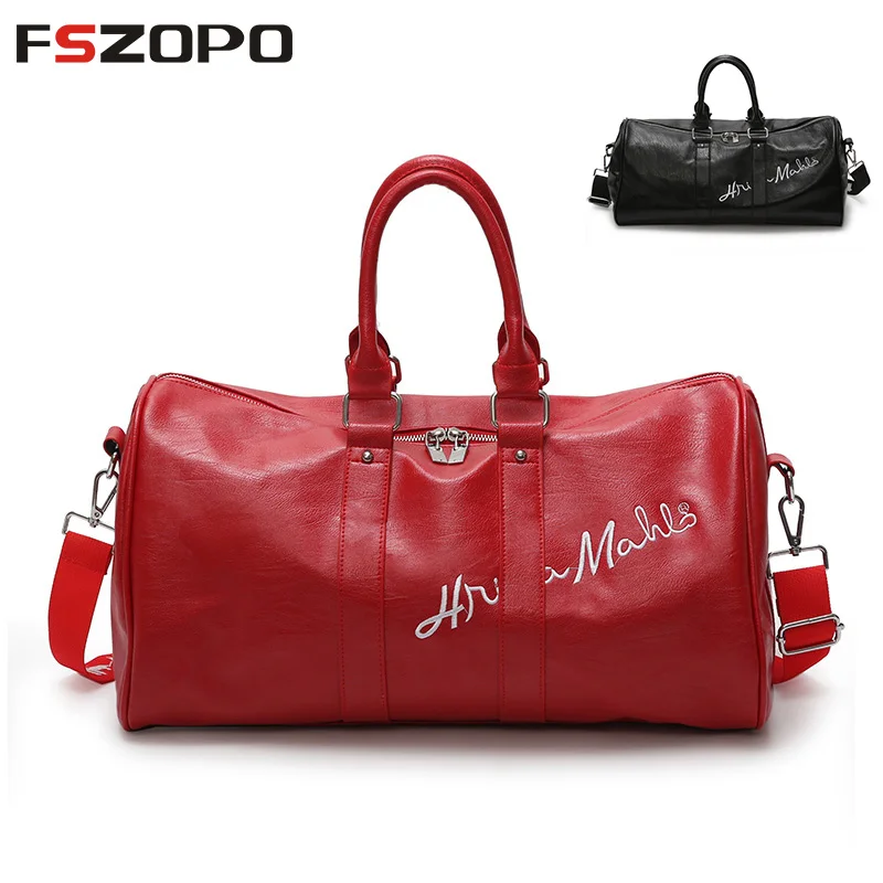 2018 Pu Leather Gym Male Bag Top Female Sport Shoe Bag for Women Fitness Over the Shoulder Yoga Bag Travel Handbags Black Red