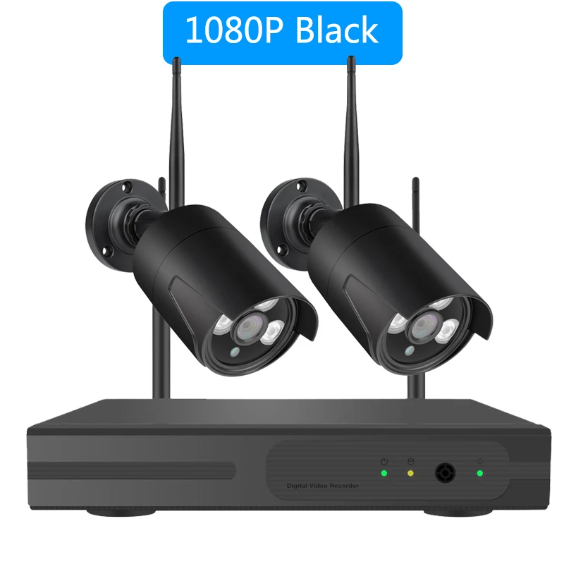 HD 1080P 4CH Беспроводная NVR CCTV система 2MP уличная Водонепроницаемая WiFi ip-камера, Аудио запись, охранный комплект видеонаблюдения - Цвет: 2CH 1080P Black
