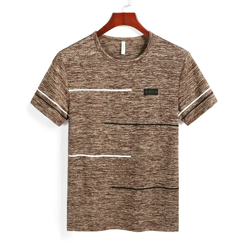 Coffee 9XL летние футболки мужская одежда из полиэстера размера плюс 5XL 6XL 7XL 8XL мужские футболки дышащие с коротким рукавом в полоску Футболки с круглым вырезом - Цвет: Coffee