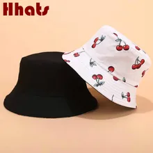 Summer Women Cherry Bucket Hat Cotton Fruit Printed Reversible Fishing Cap Two Side Wear Vacation Beach Panama Female Sunhat