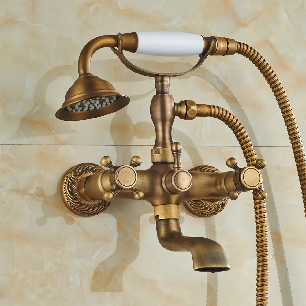 Опт и розница Продвижение античная латунь ванная ванна кран W/ручной душ опрыскиватель смеситель для душа