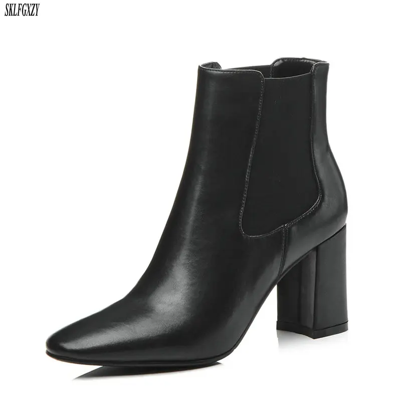 

SKLFCXZY New fashion 100% leather girl boots high heel ankle boots women boots high quality leather women shoes