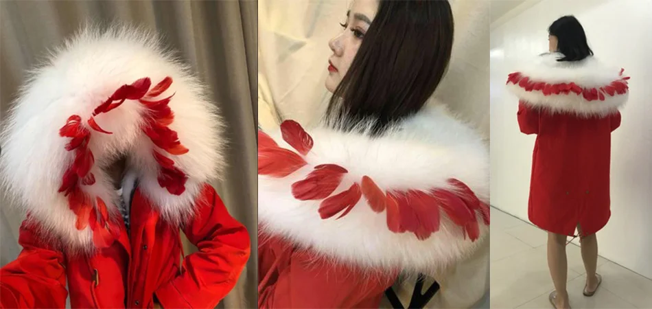 Модное зимнее женское красное меховое пальто с натуральным мехом Красные Длинные парки Mujer размера плюс натуральный мех лисы