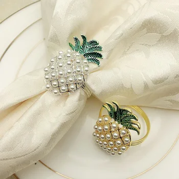 

100pcs Free Shipping Imitation Pearls Gold Silver Pineapple Napkin Rings for Wedding Dinner Table Decoration Accessories W9963