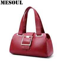 Woman Handbags Designer Genuine Leather Bag Fashion Boston Shoulder Bags Female Purse Blue/Red Tote Cow Leather Top-handle bags