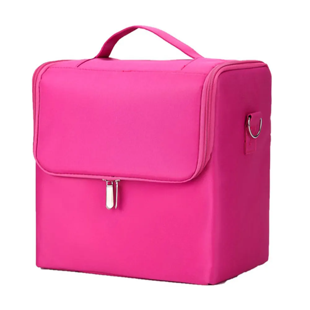 

Multi Layer Cosmetic Case Professional Vanity Case with Carry Strap Large Capacity Jewellery Organizer Storage Box Makeup Bag #2