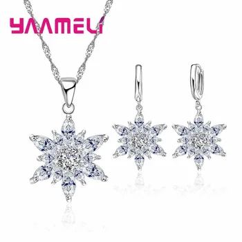 

Fine Quality Women Sunflower 925 Sterling Silver Bridal Wedding Jewelry Sets Austrian Crystal Necklaces Earring Set Bijoux Femme
