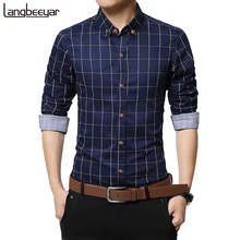 New Autumn Fashion Brand Men Clothes Slim Fit Men Long Sleeve Shirt Men Plaid Cotton Casual