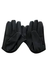 Women's Faux Leather Five Finger Half Palm Gloves Black