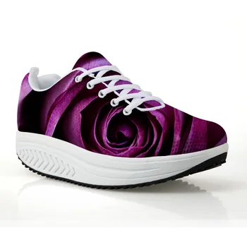 

Noisydesings Low Height Increasing Casual Female girls Lace-up Shoe Rose printed breathable Comfort Shoes lady Classic