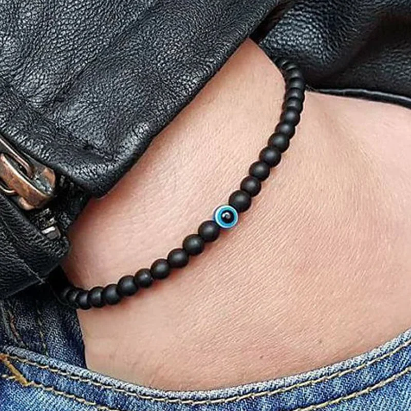 

LNRRABC 1PC New Fashion Hot High Quality Elastic Evil eye Dull Polish Stones Beads Bracelets Bangle Bracelets For Men Boys