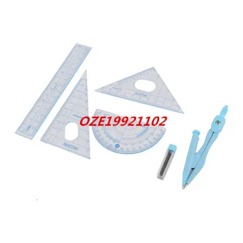 

Blue Straight Ruler Metal Compasses 5 Pcs Drawing Tool