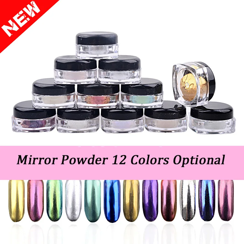 New 2g/box Shinning Mirror Nail Glitter Powder Dust DIY Nail Art Sequins Chrome Pigment Decorations 12 Colors Optional
