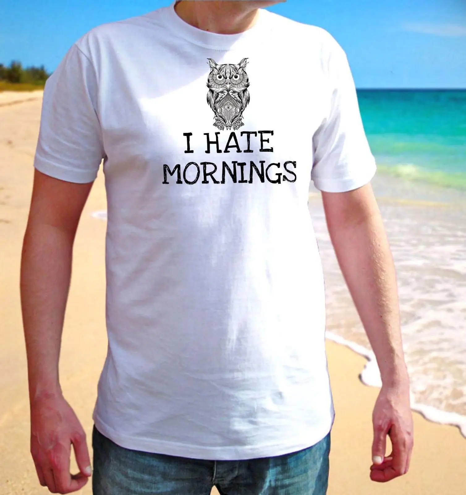 I Hate Mornings Мужская футболка Сова Homie на тему сна Графический модный подарок для
