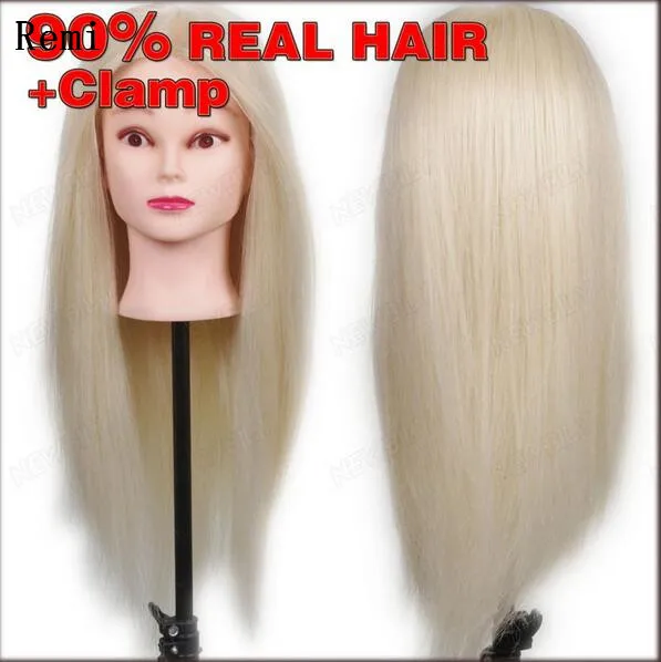 

68cm 85% Blonde Human Hair Female Mannequin Hairdressing doll Styling Training Head high quality Mannequin Head