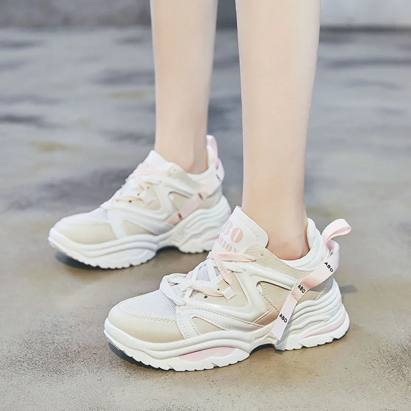 Bomlight Girl Pink Chunky Sneakers Women Platform Shoes Height Increasing Casual Shoes Woman Female Coloful Baskets Dropshipping