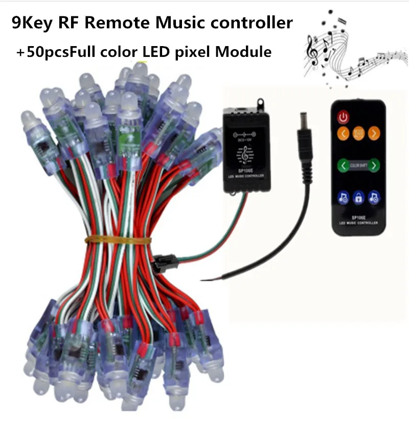 50 шт. адресуемый 12 мм WS2811 полноцветный светодиодный пиксельный модуль DC5V Пиксельная струна Номинальная RGB цифровой светодиодный Рождественский светильник+ контроллер