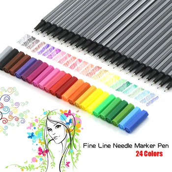 

24 Colors 0.4mm Fine Tip Fineliner Pens Marker Pen Bright Colors Water Based Assorted Ink No-tox Material Hook Fiber Pen