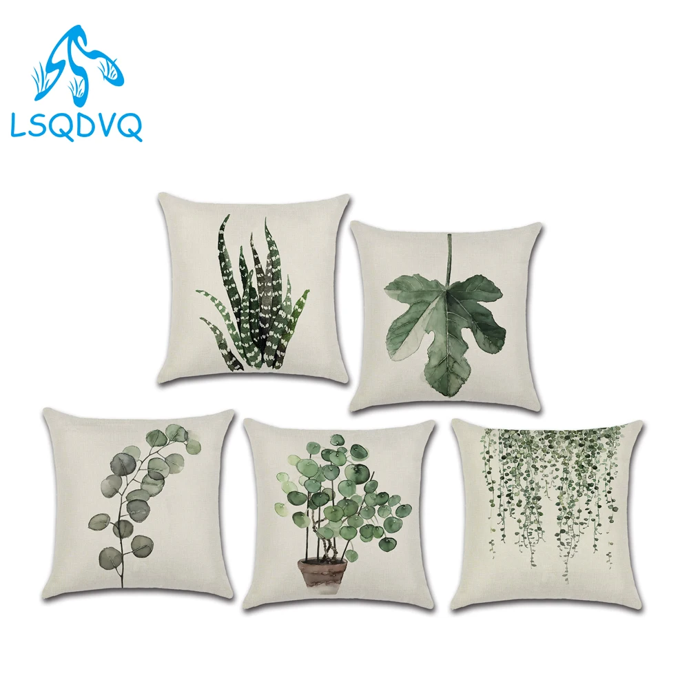 

Green Plant Leaf Cactus Chlorophytum Square Seat Pillow Cover Cushion Case Decoration For Car Sofa Home Almofadas