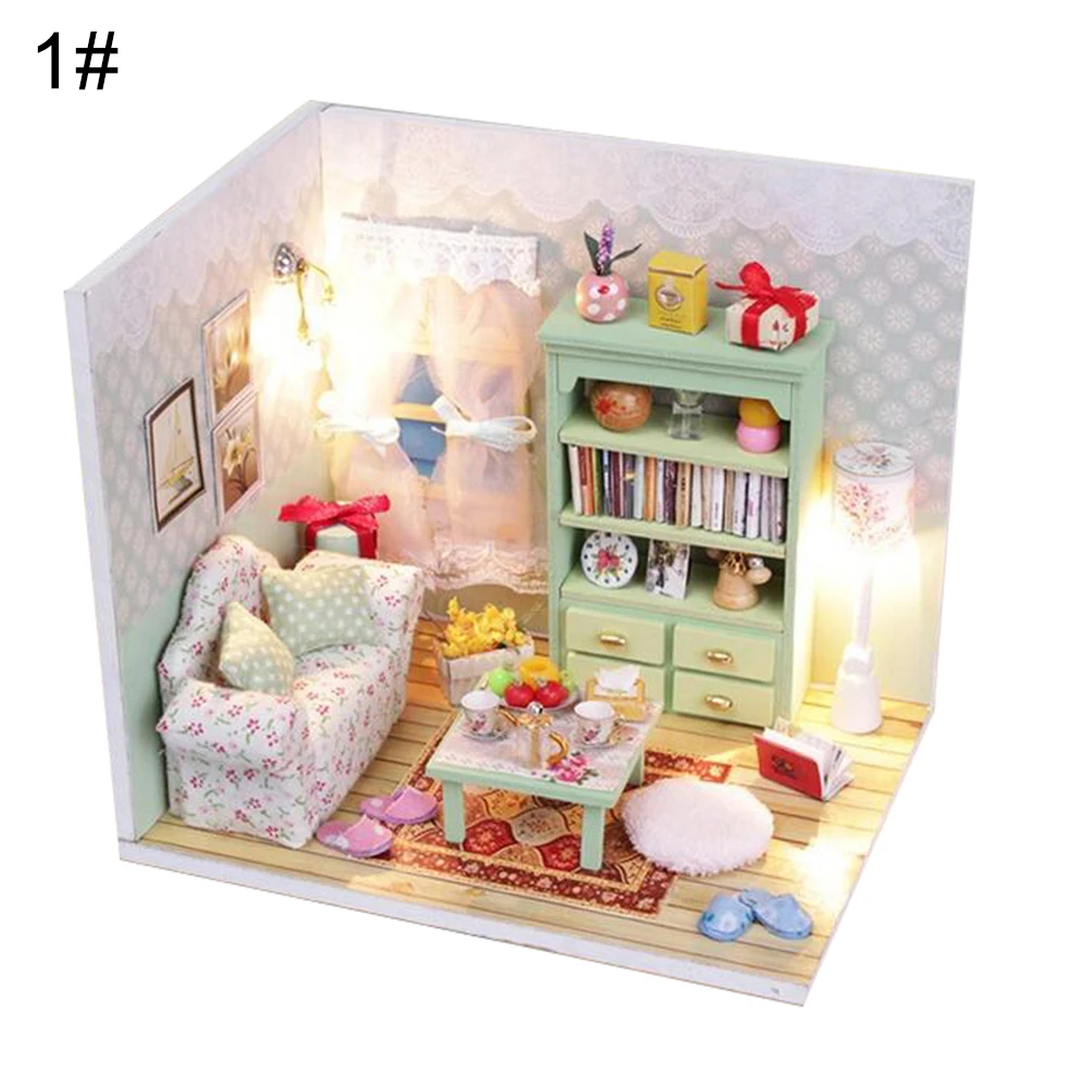 DIY Wooden Miniature Dollhouse Bedroom Doll House Furniture with LED Cover Girls Toys for Children Handmade toys Birthday Gifts